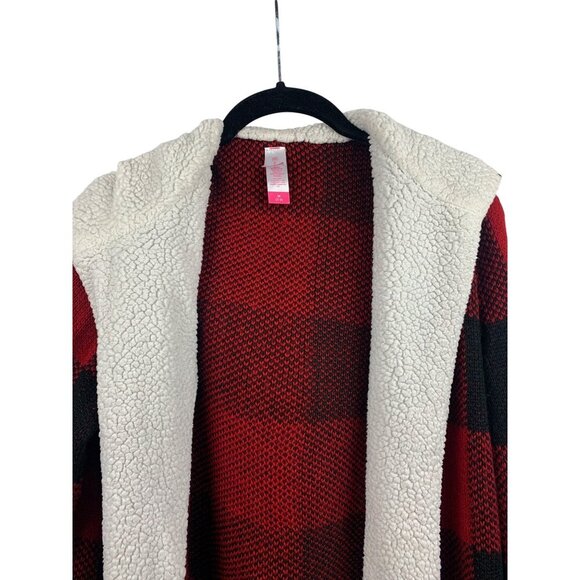 No Boundaries Red Plaid Hooded Cardigan M With Sherpa Lining - Picture 3 of 6